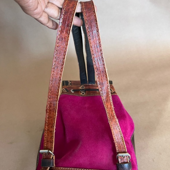 Baby Alpaca Made In Peru Magenta Pink Suede Leather Drawstring Backle Backpack S - Picture 4 of 11
